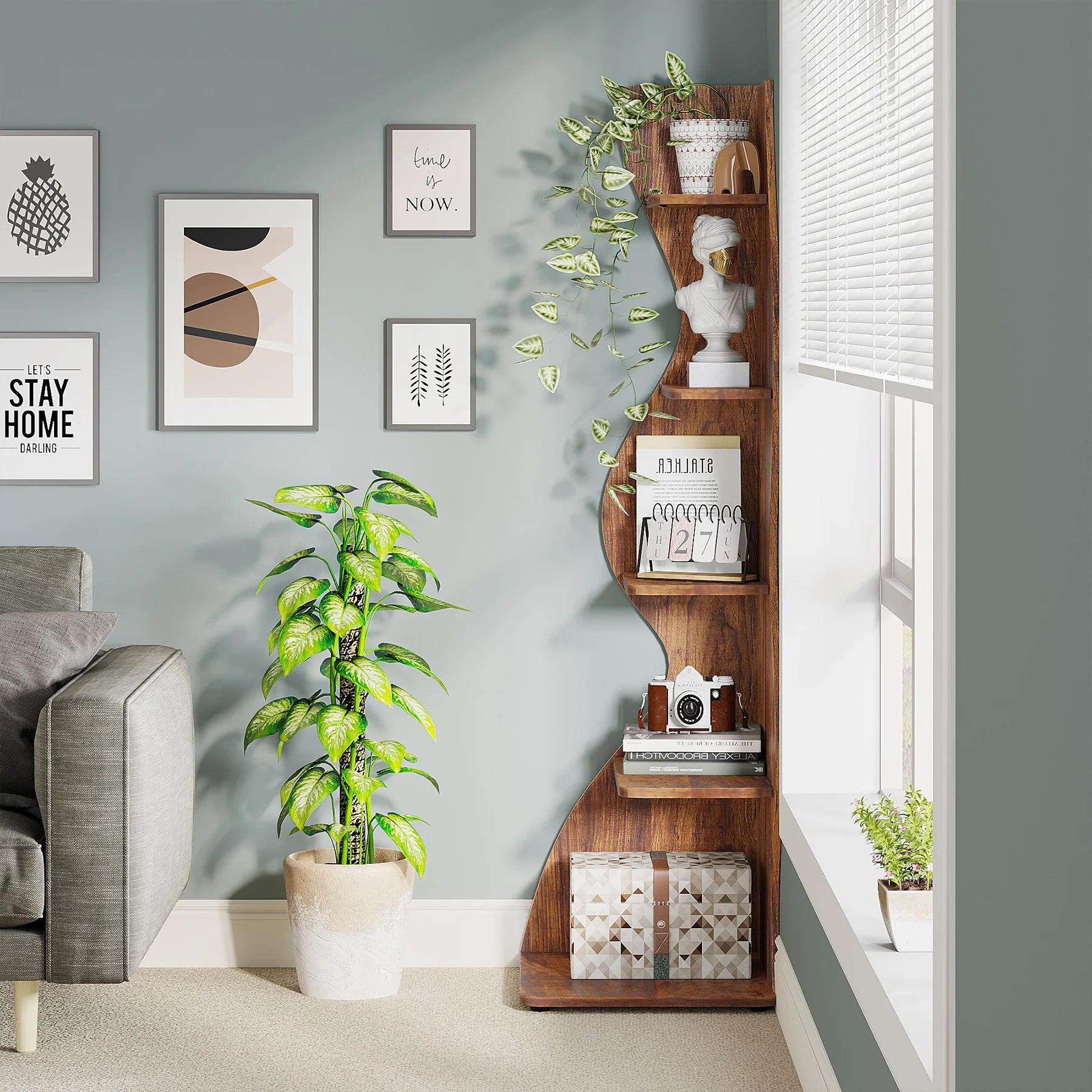 5-Tier Wall Corner Bookshelf