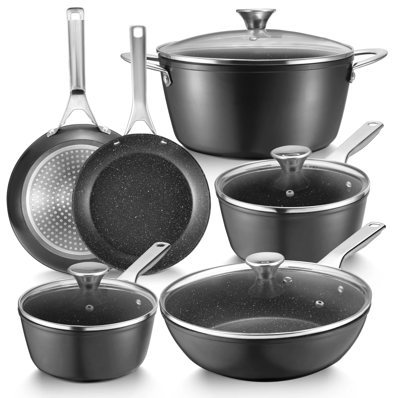 10-Piece, BEZIA Pots and Pans Set for Induction Cooktop,