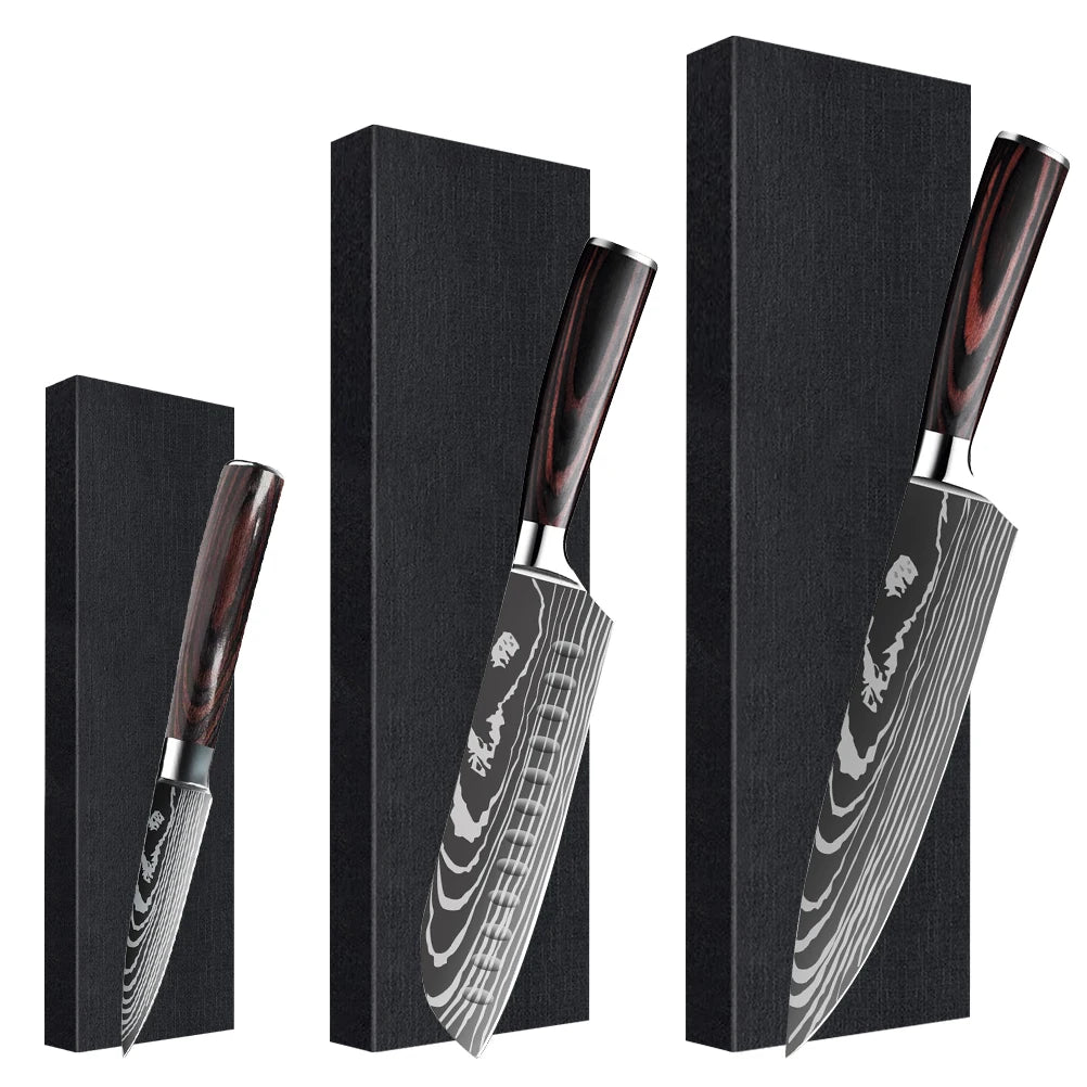 ZENG 3pc  Kitchen Knife Set, High Carbon Stainless Steel Chef Knifes with Ultra Sharp Blade & Wooden Handle