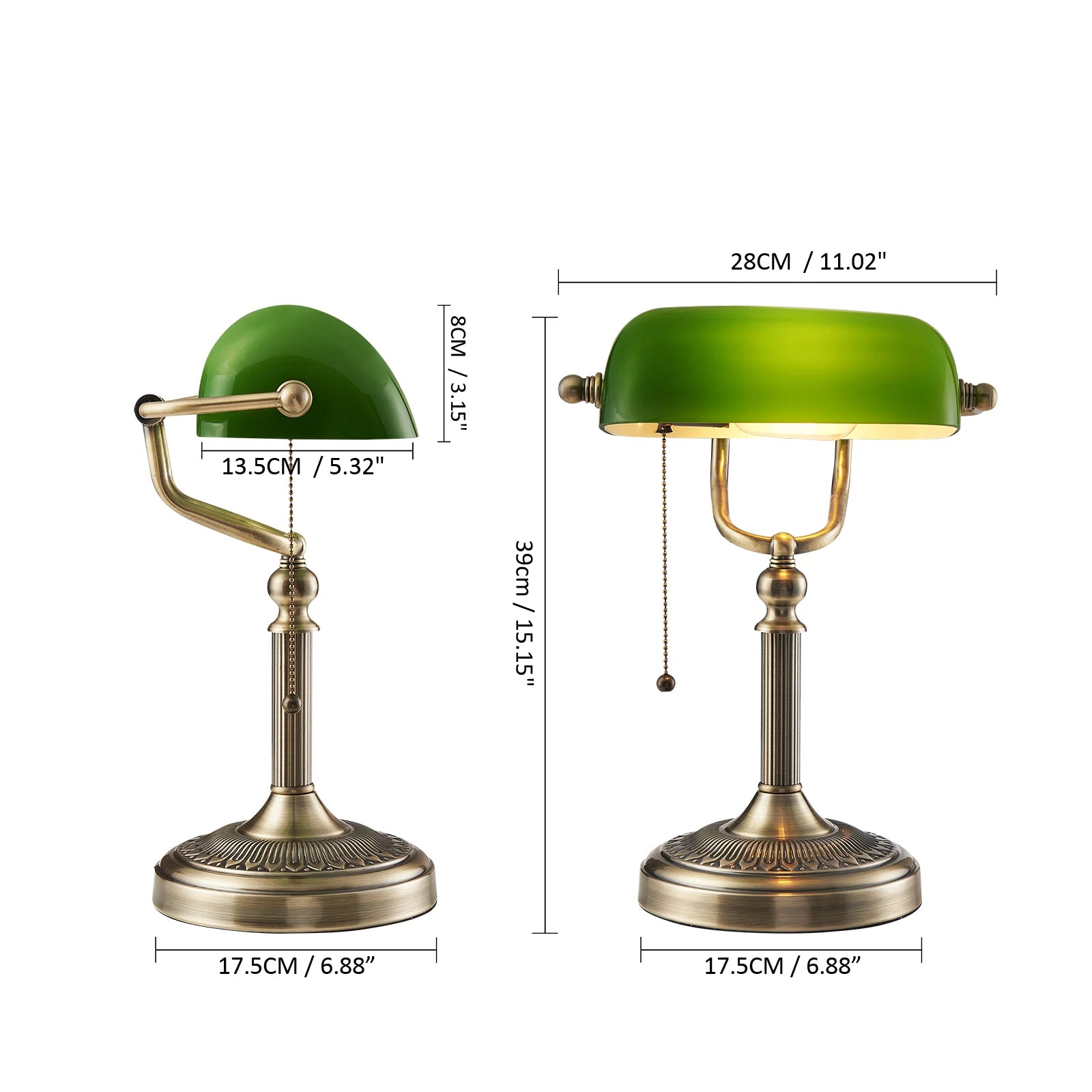 New plug-in table lamp emerald glass banker lamp with zipper switch E27/E26 living room bedroom bedside sofa library table lamp