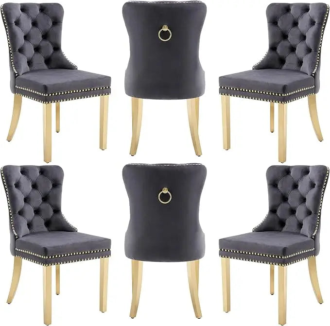 Nikki Collection, Dining Room Chairs with Wood Legs and Pull Ring, Set of 6