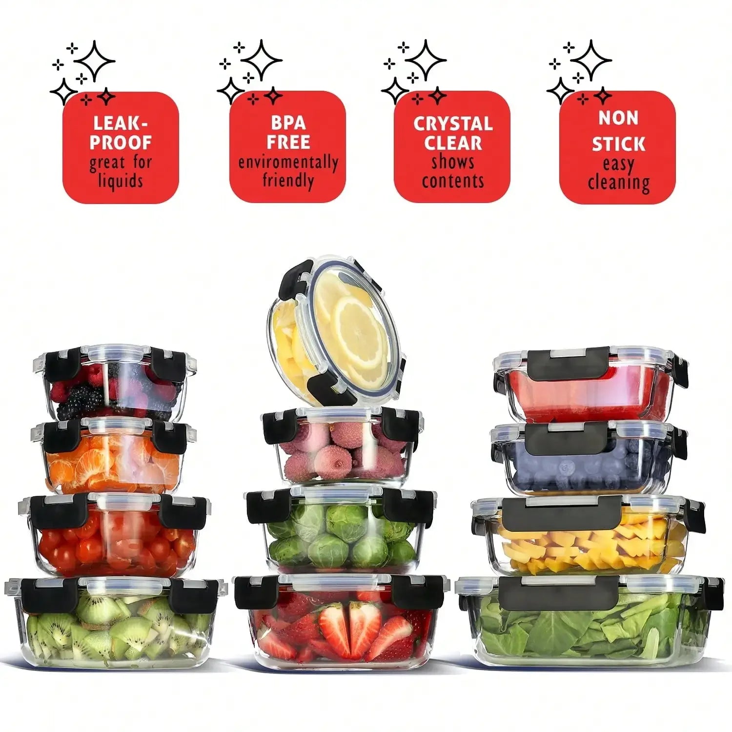 12-piece set of Glass Food Storage Containers with lids