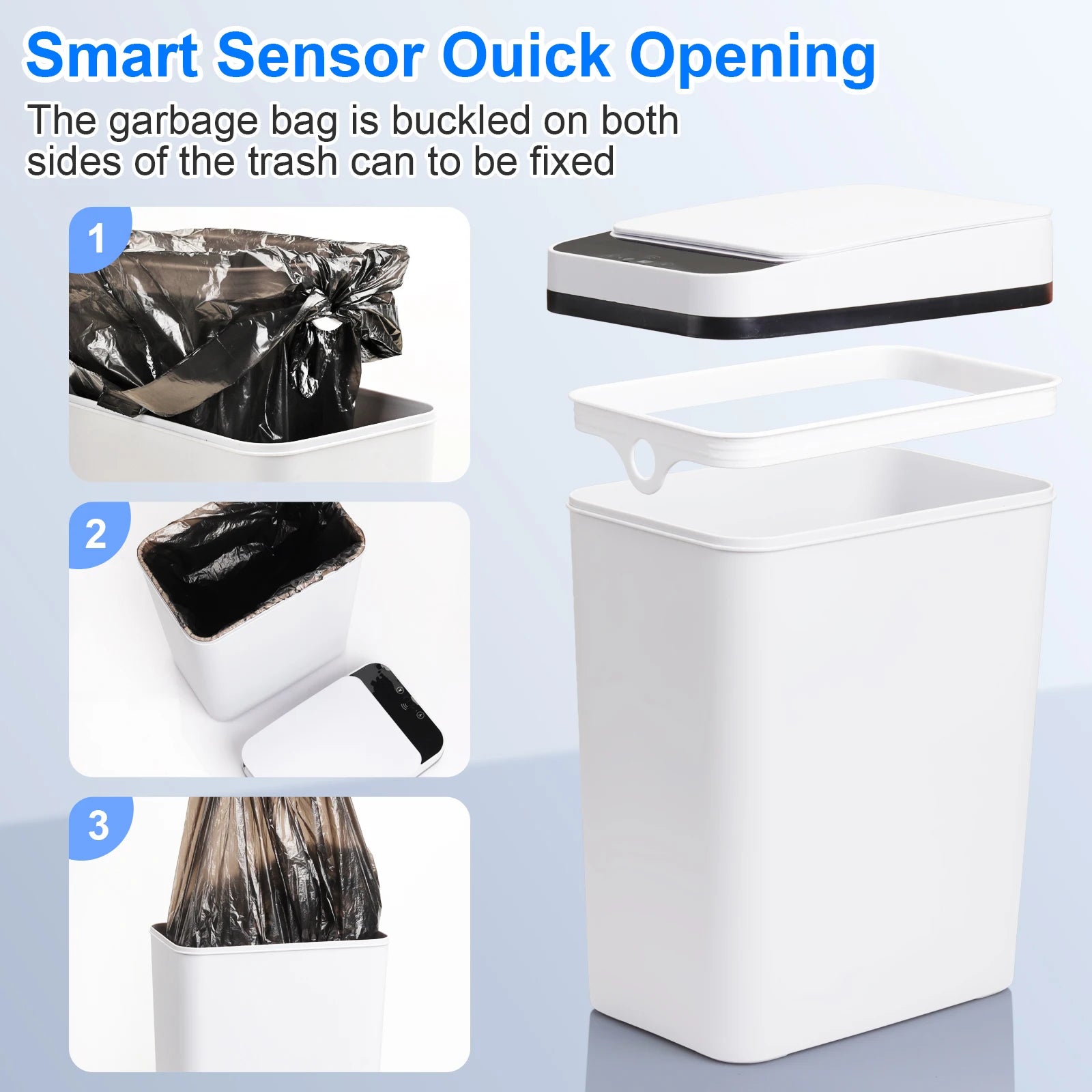 2 Pack 12L Bathroom Automatic Trash Cans    White