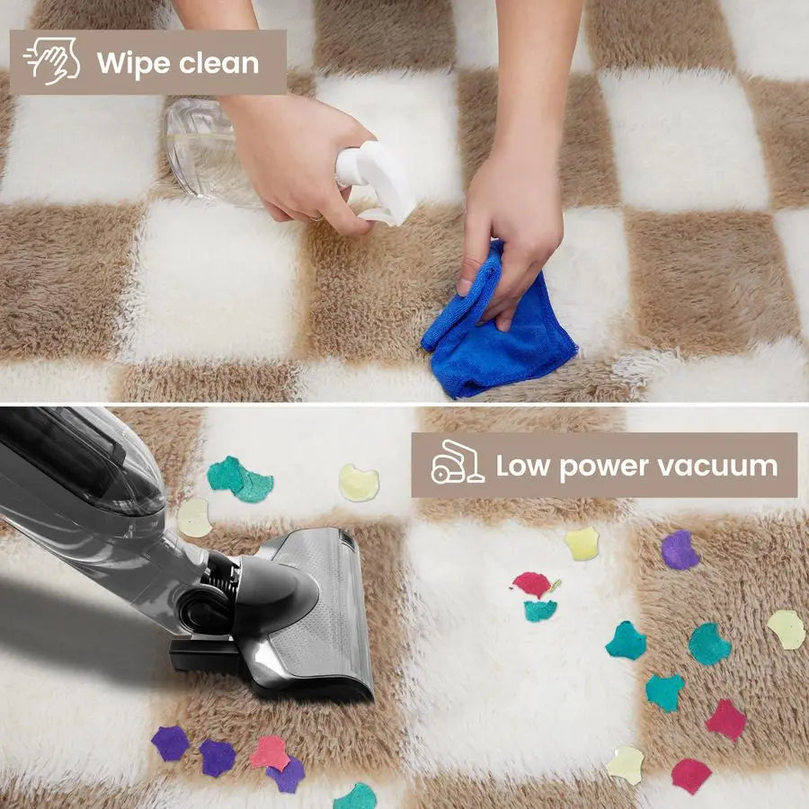 Soft Rug for Bedroom, 6x9 Ft Beige and White Checker Board