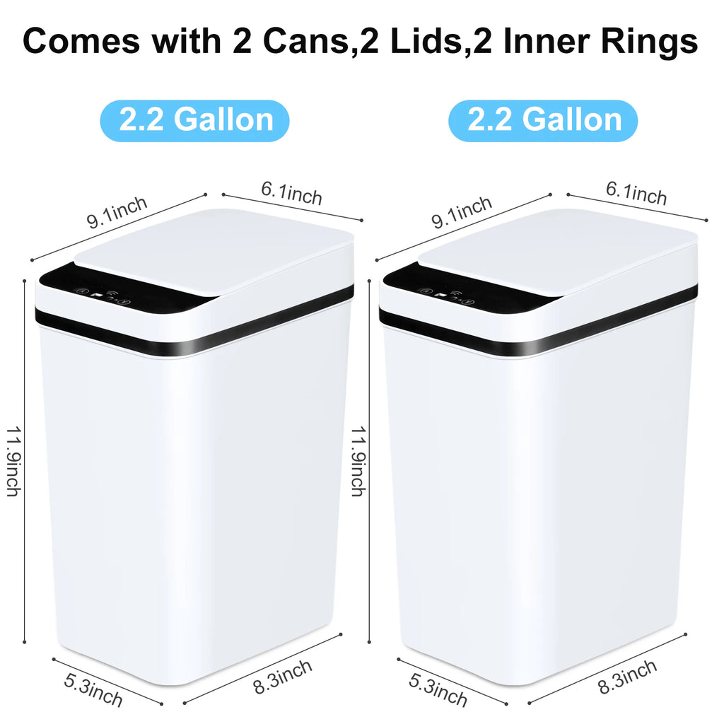 2 Pack 12L Bathroom Automatic Trash Cans    White