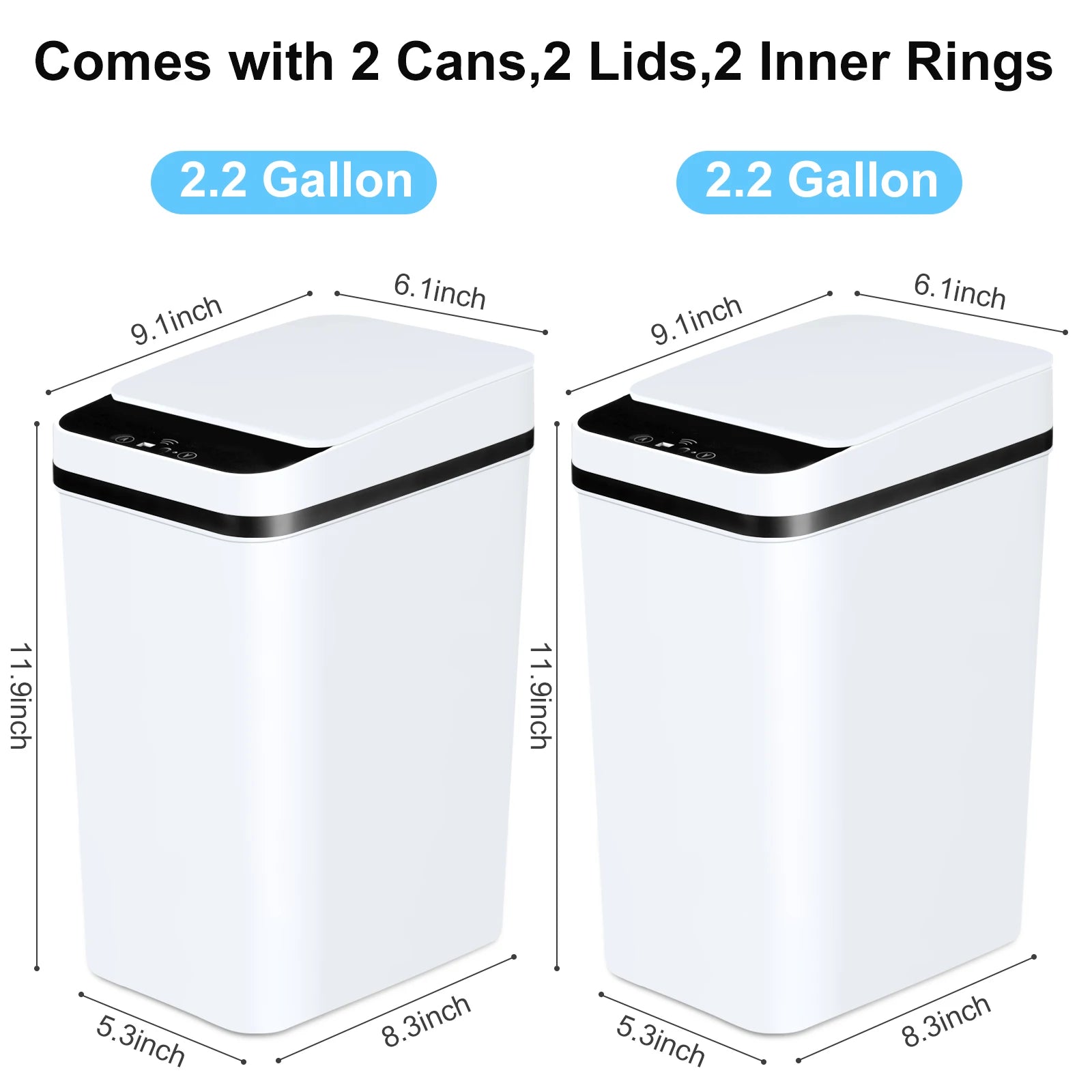 2 Pack 12L Bathroom Automatic Trash Cans    White
