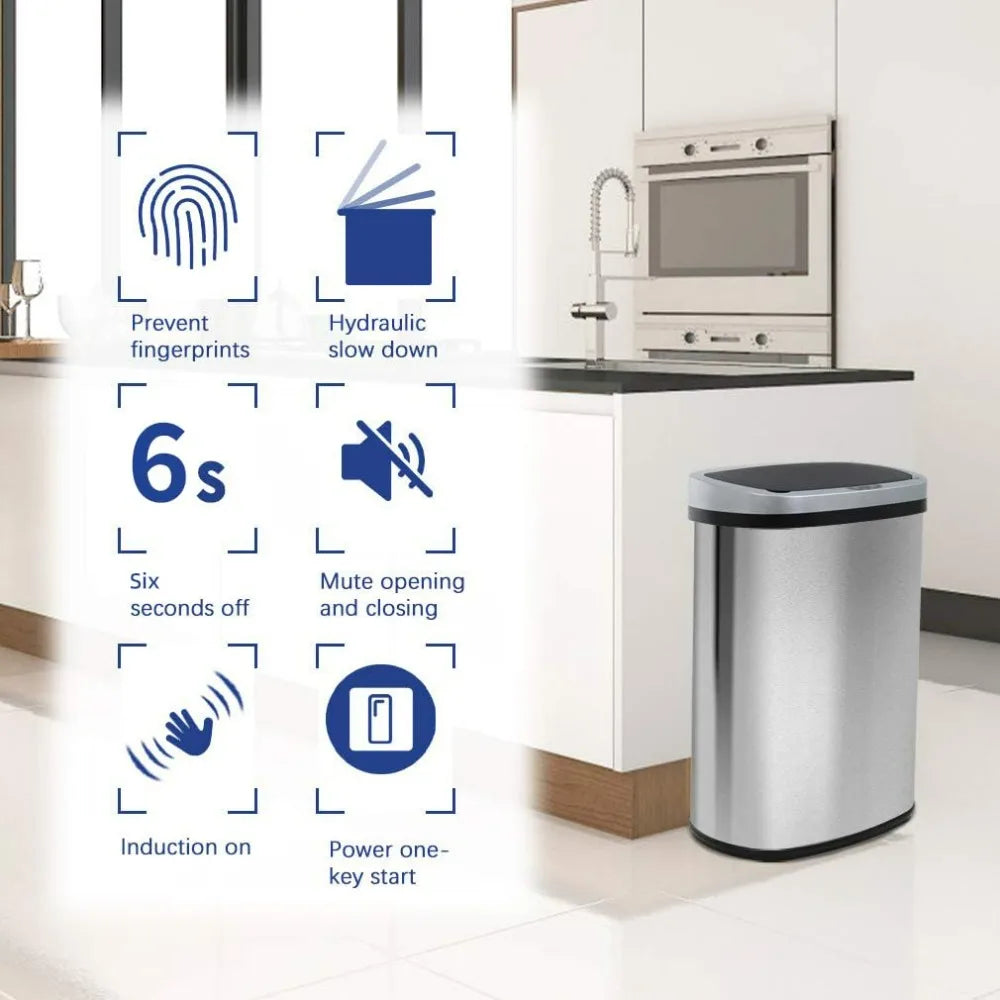 13 Gallon Trash Can with Lid Automatic Touchless Garbage Can  |