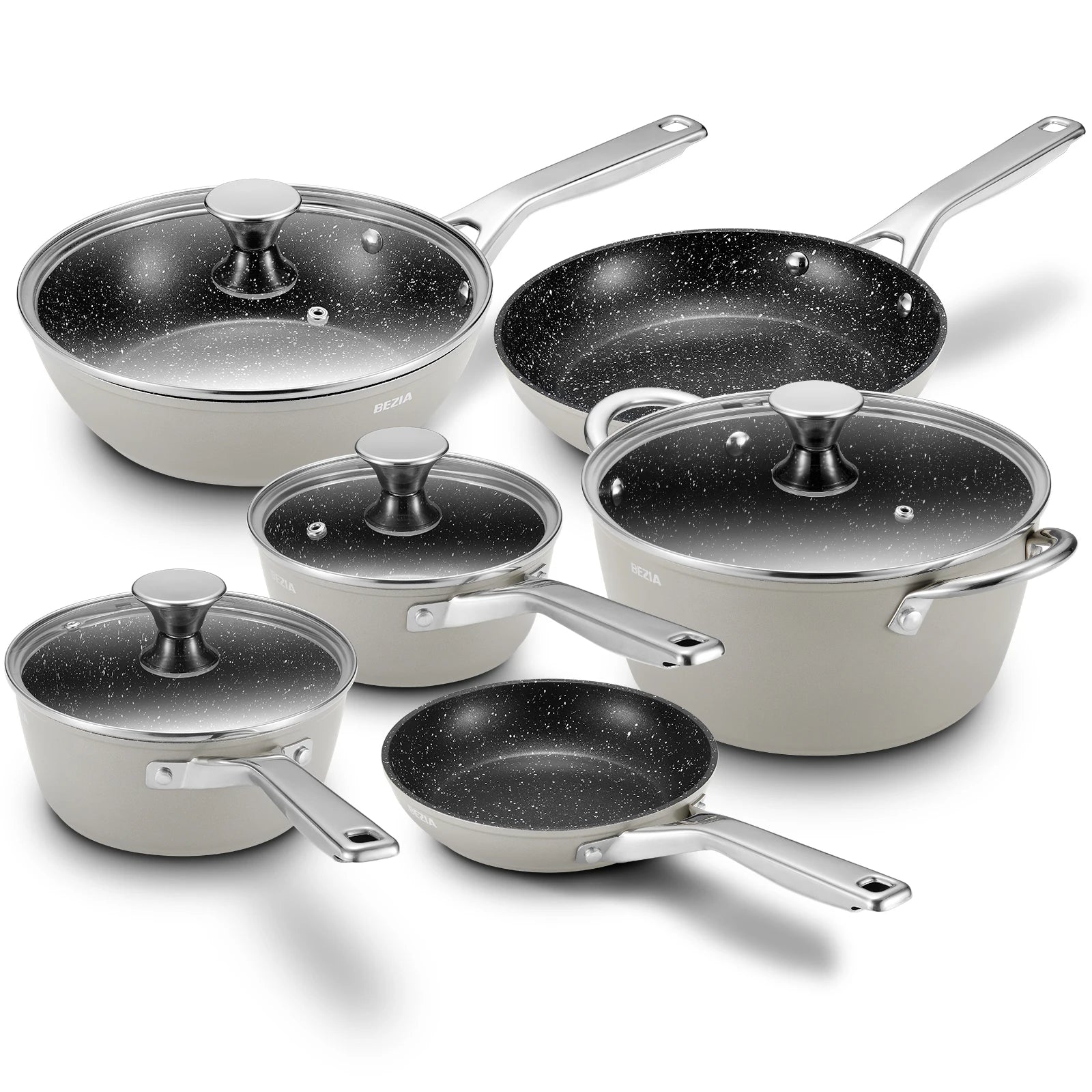 10-Piece, BEZIA Pots and Pans Set for Induction Cooktop,
