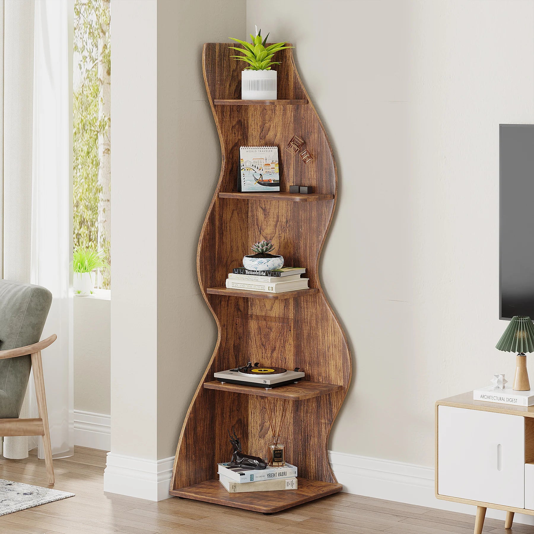 5-Tier Wall Corner Bookshelf
