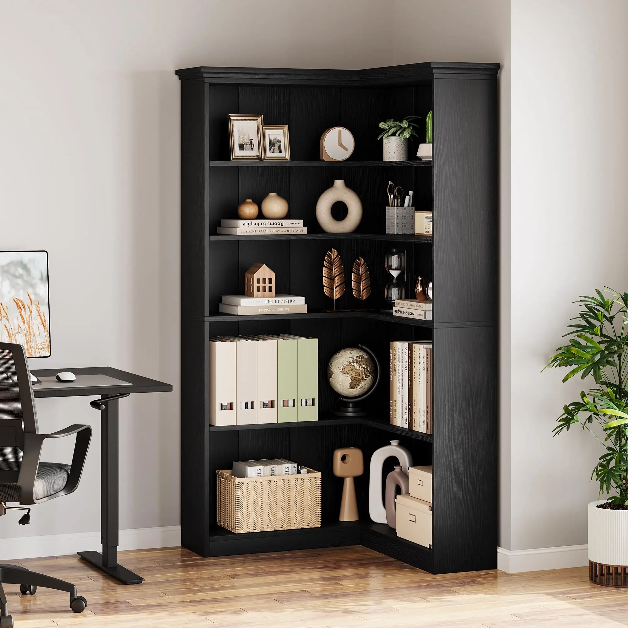 Wooden L-Shaped Corner Bookcase, 72.8" Tall