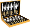 24-Piece Hammered Silver Gold Stainless Steel Flatware Set for 6,