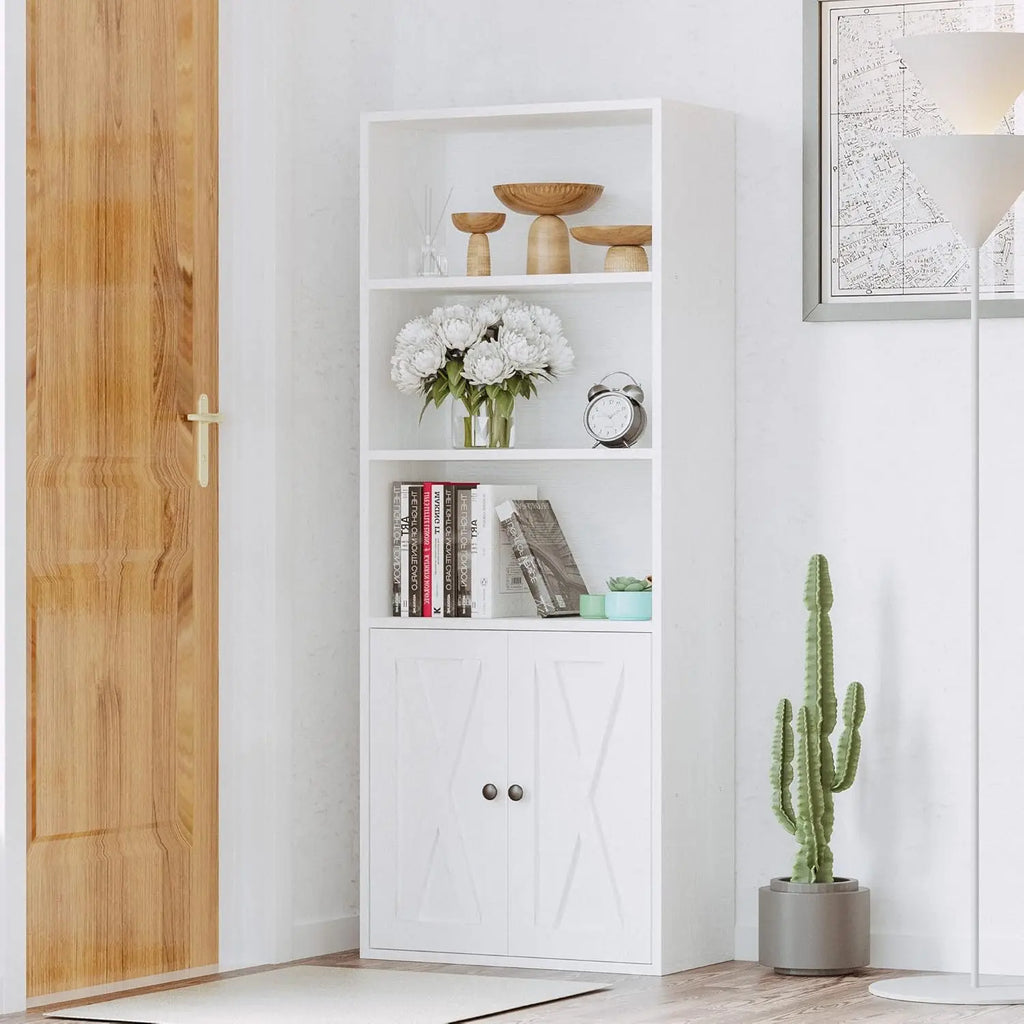 Industrial Bookcase with Doors 11.8 in Depth Floor Standing 5 Shelf Display Storage Bookcase Shelves
