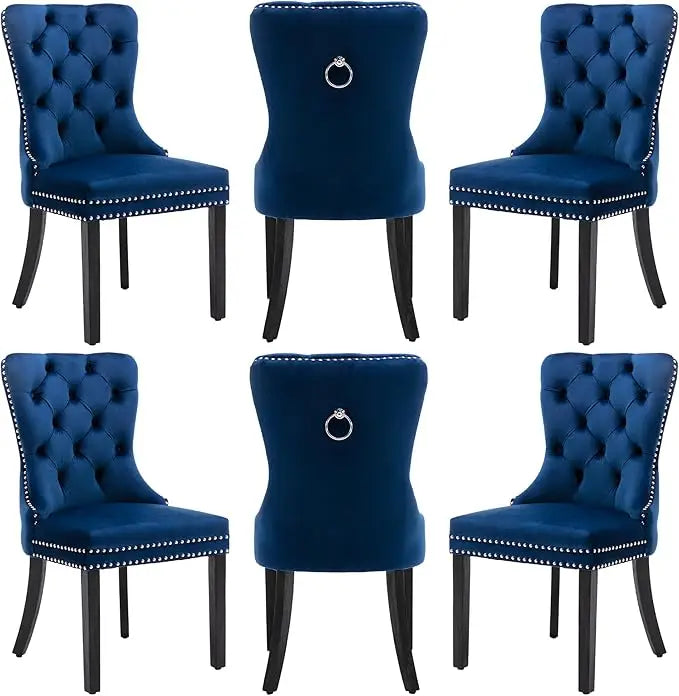 Nikki Collection, Dining Room Chairs with Wood Legs and Pull Ring, Set of 6