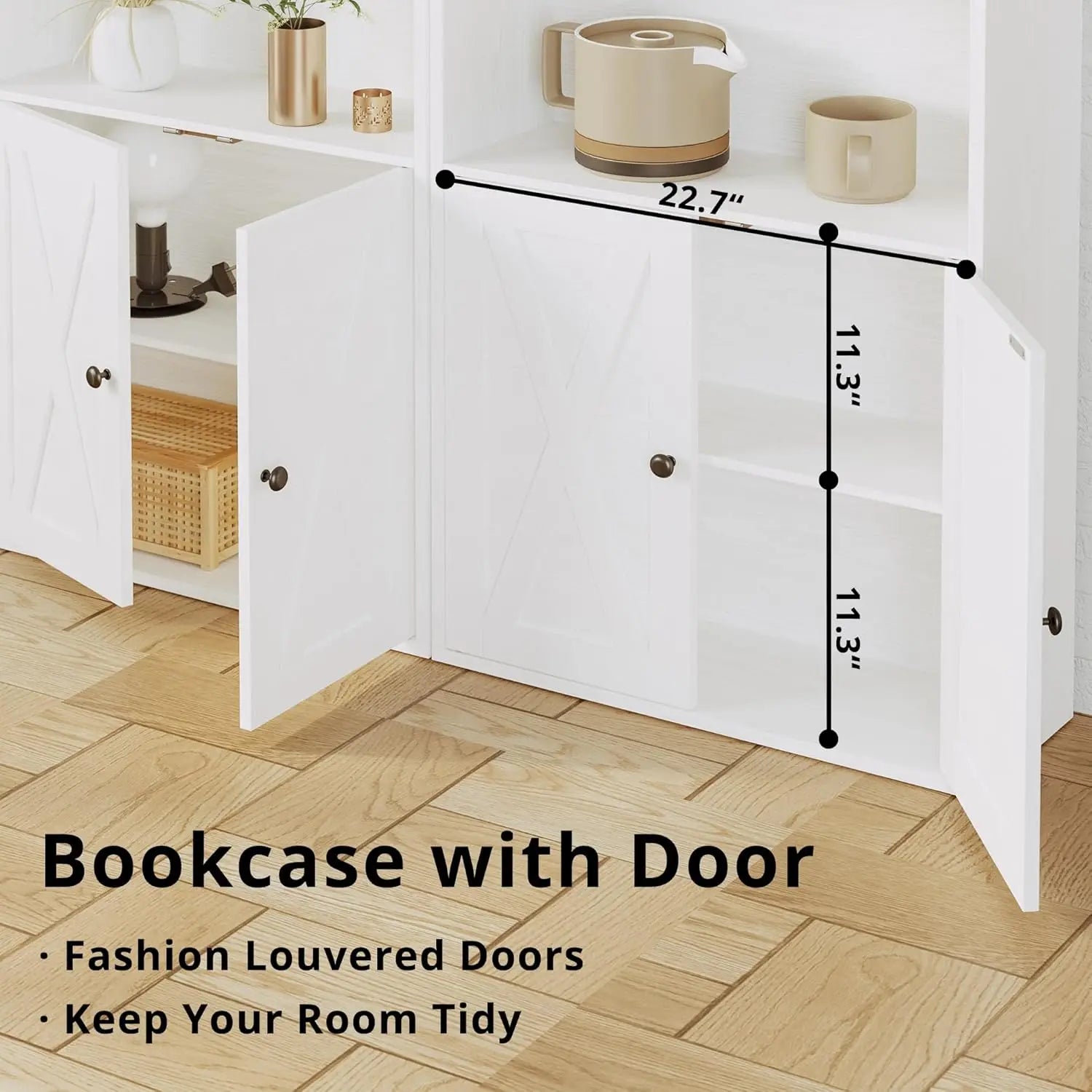Industrial Bookcase with Doors 11.8 in Depth Floor Standing 5 Shelf Display Storage Bookcase Shelves