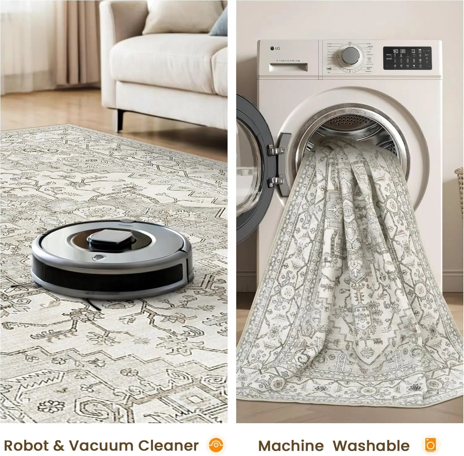 8x10 Beige Vintage Washable Area Rug