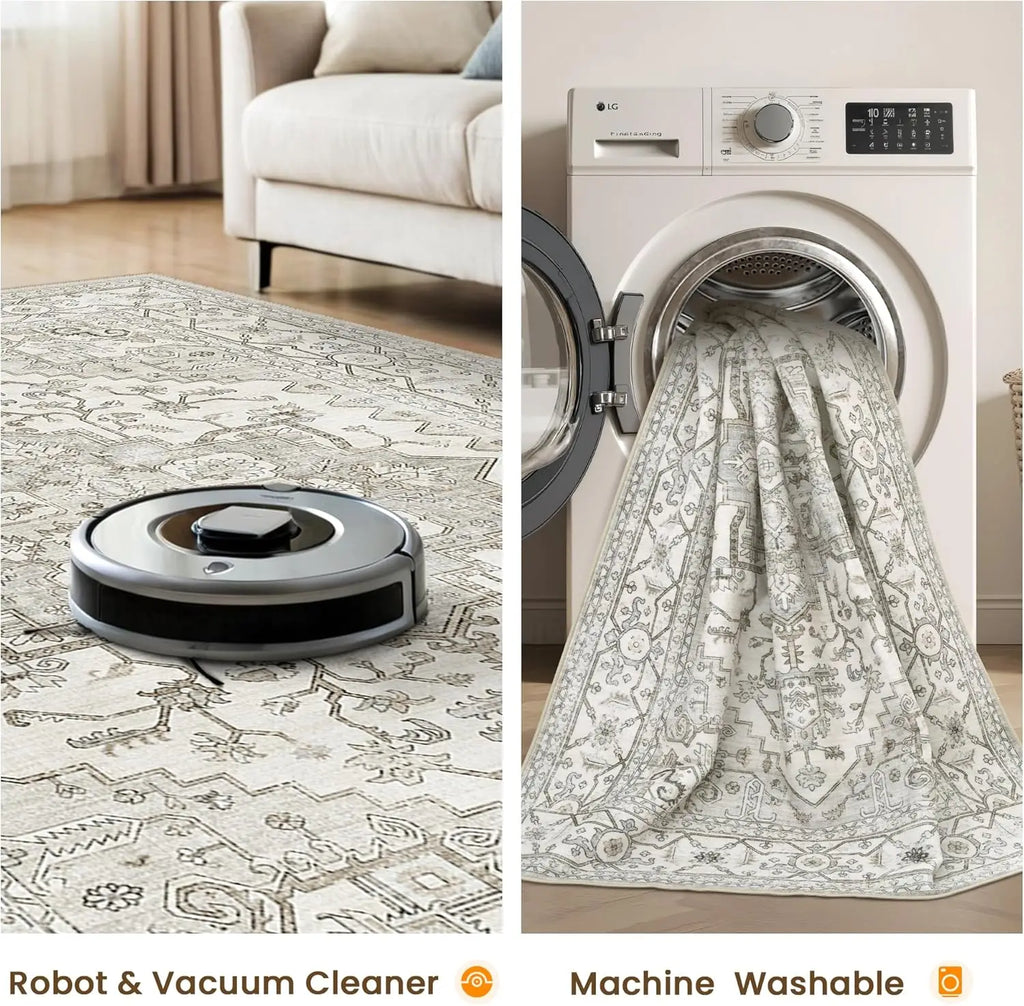 8x10 Beige Vintage Washable Area Rug