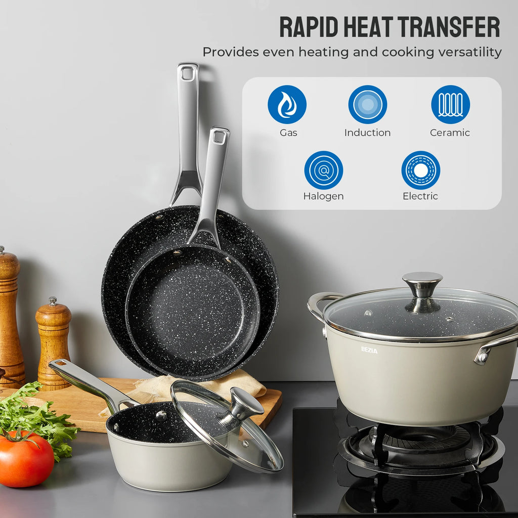 10-Piece, BEZIA Pots and Pans Set for Induction Cooktop,
