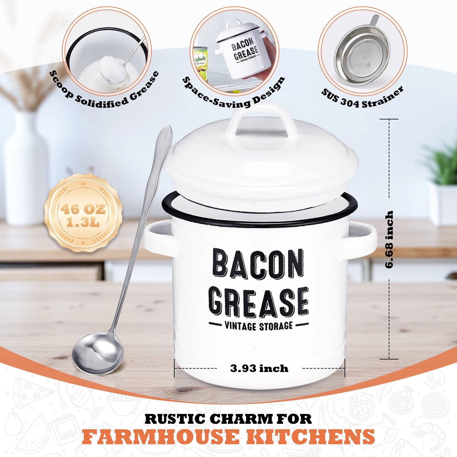 Bacon Grease Container with Strainer