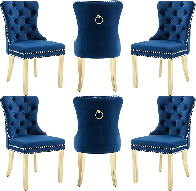 Nikki Collection, Dining Room Chairs with Wood Legs and Pull Ring, Set of 6