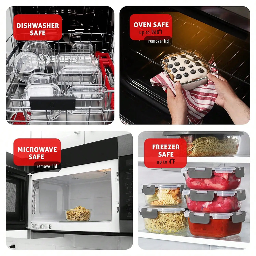 12-piece set of Glass Food Storage Containers with lids