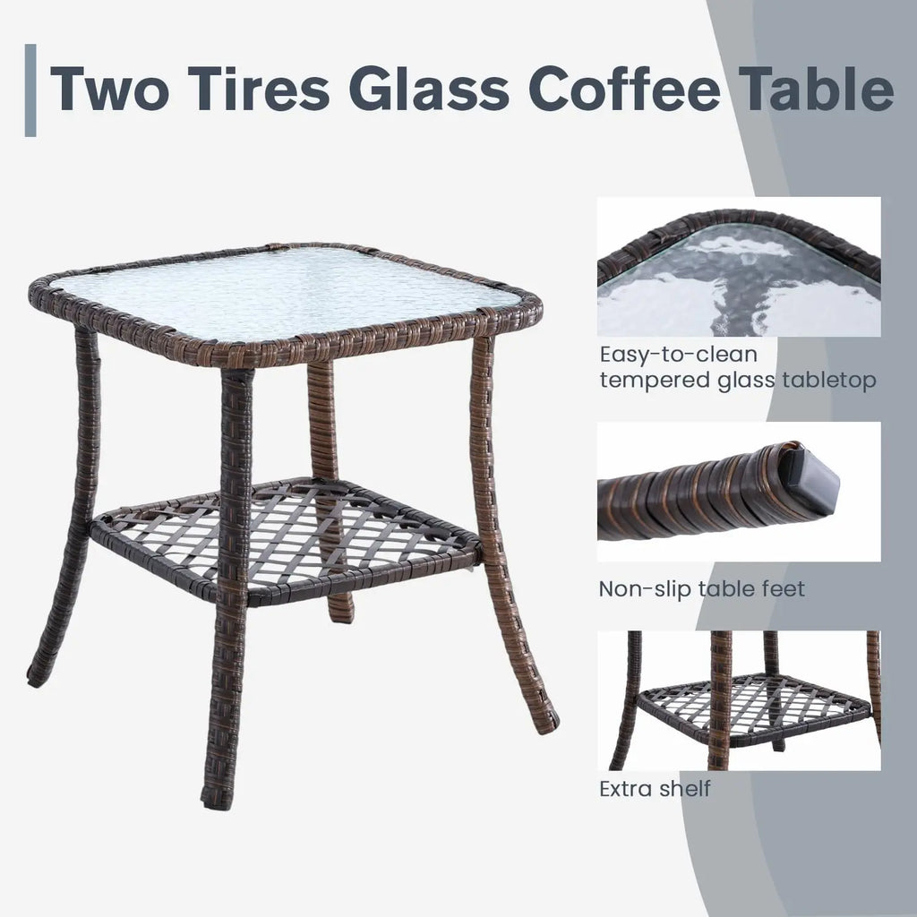 3 Pcs Patio Bistro Set with Table, has Thickened Cushions and High Backs