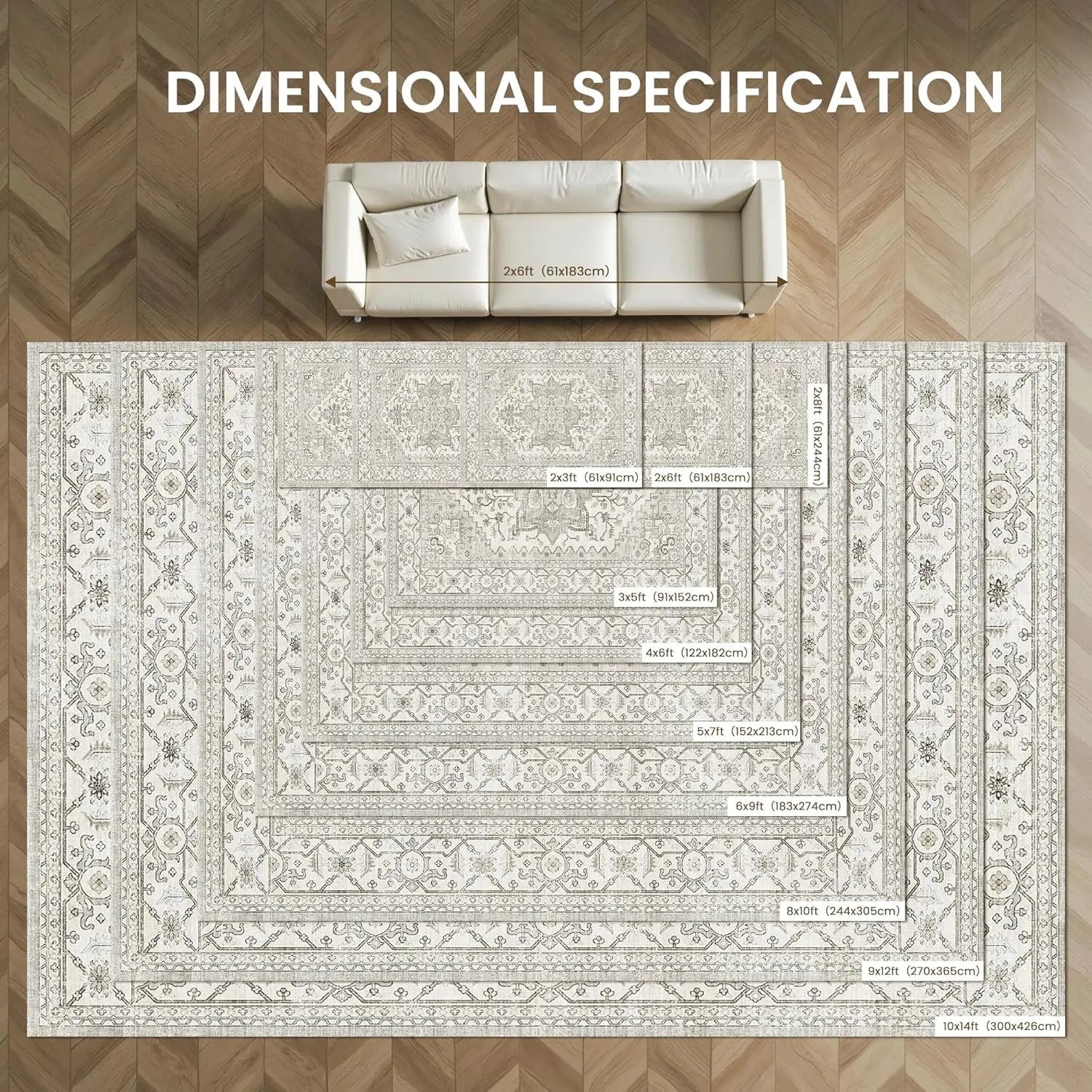 8x10 Beige Vintage Washable Area Rug