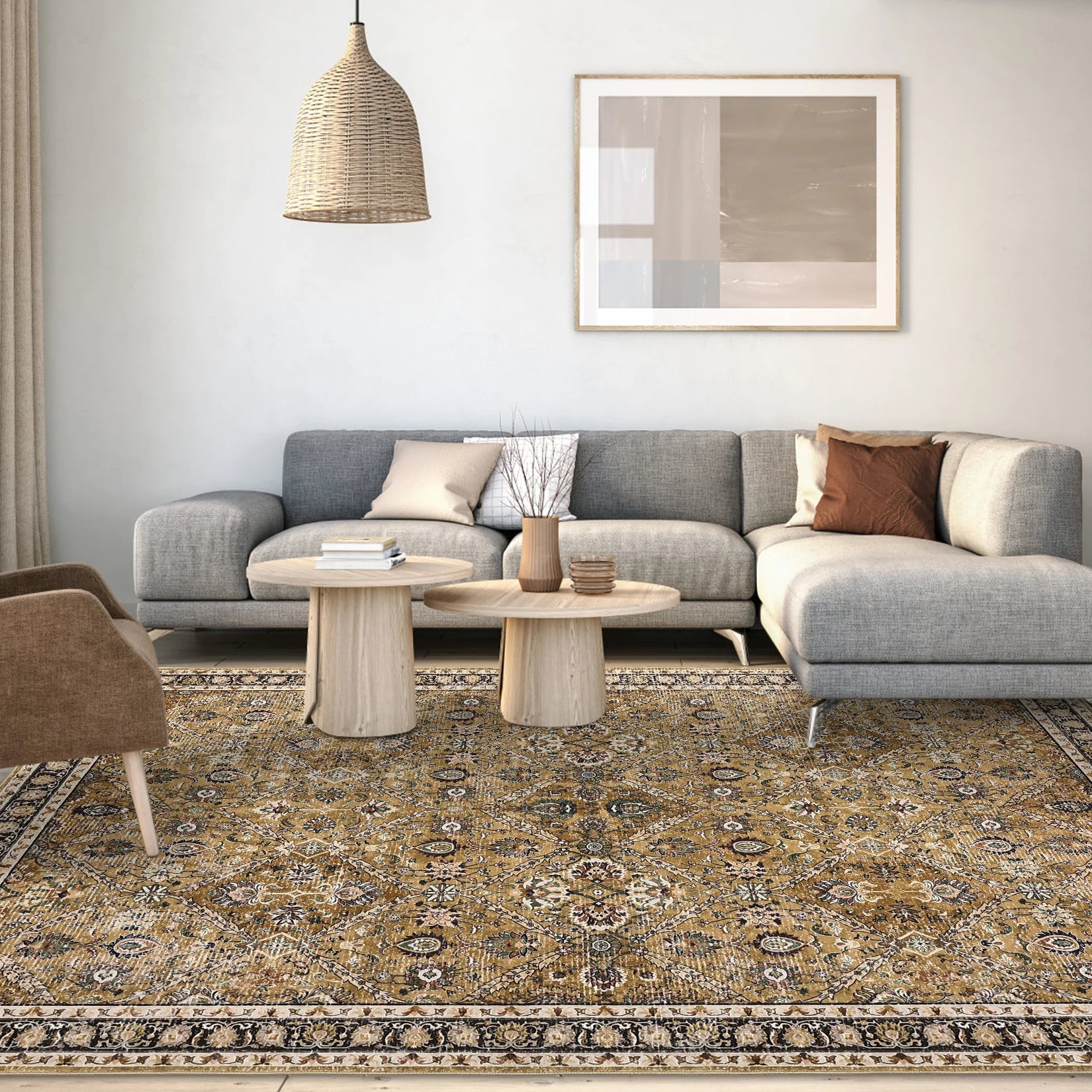 Blue and White Living Room Area Rug