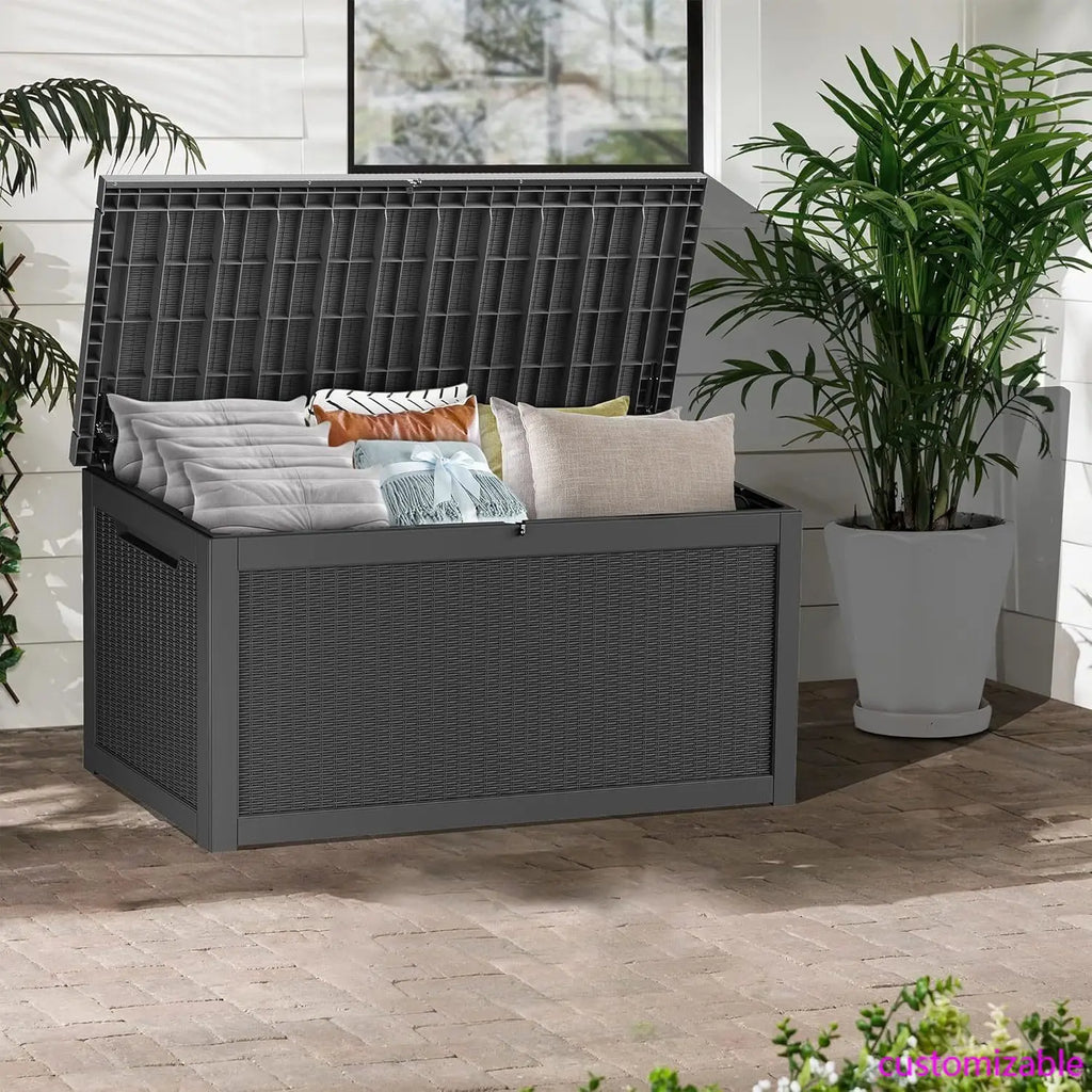 320 Gallon Lockable Resin Deck Box, Waterproof & UV-Resistant
