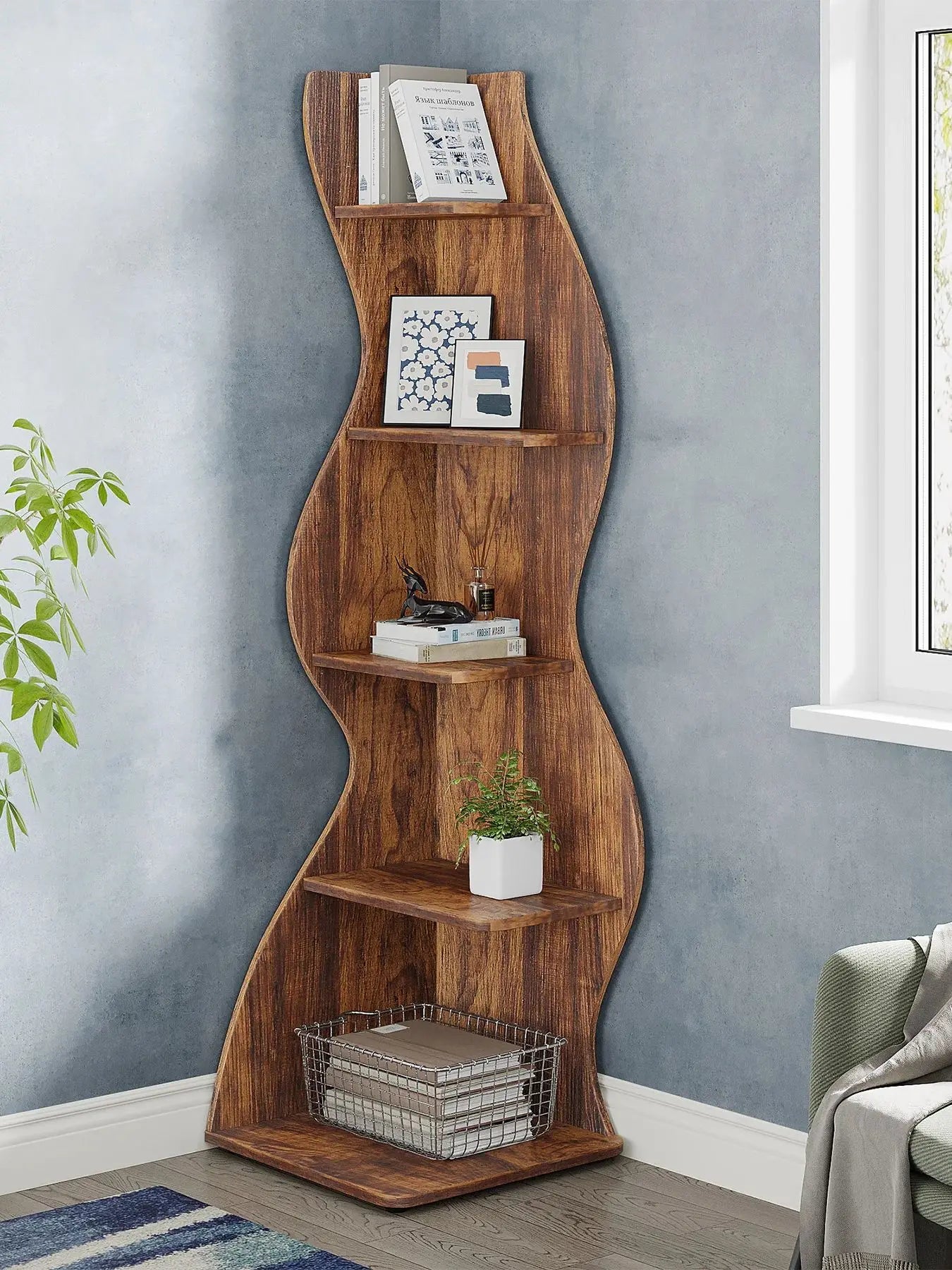 5-Tier Wall Corner Bookshelf