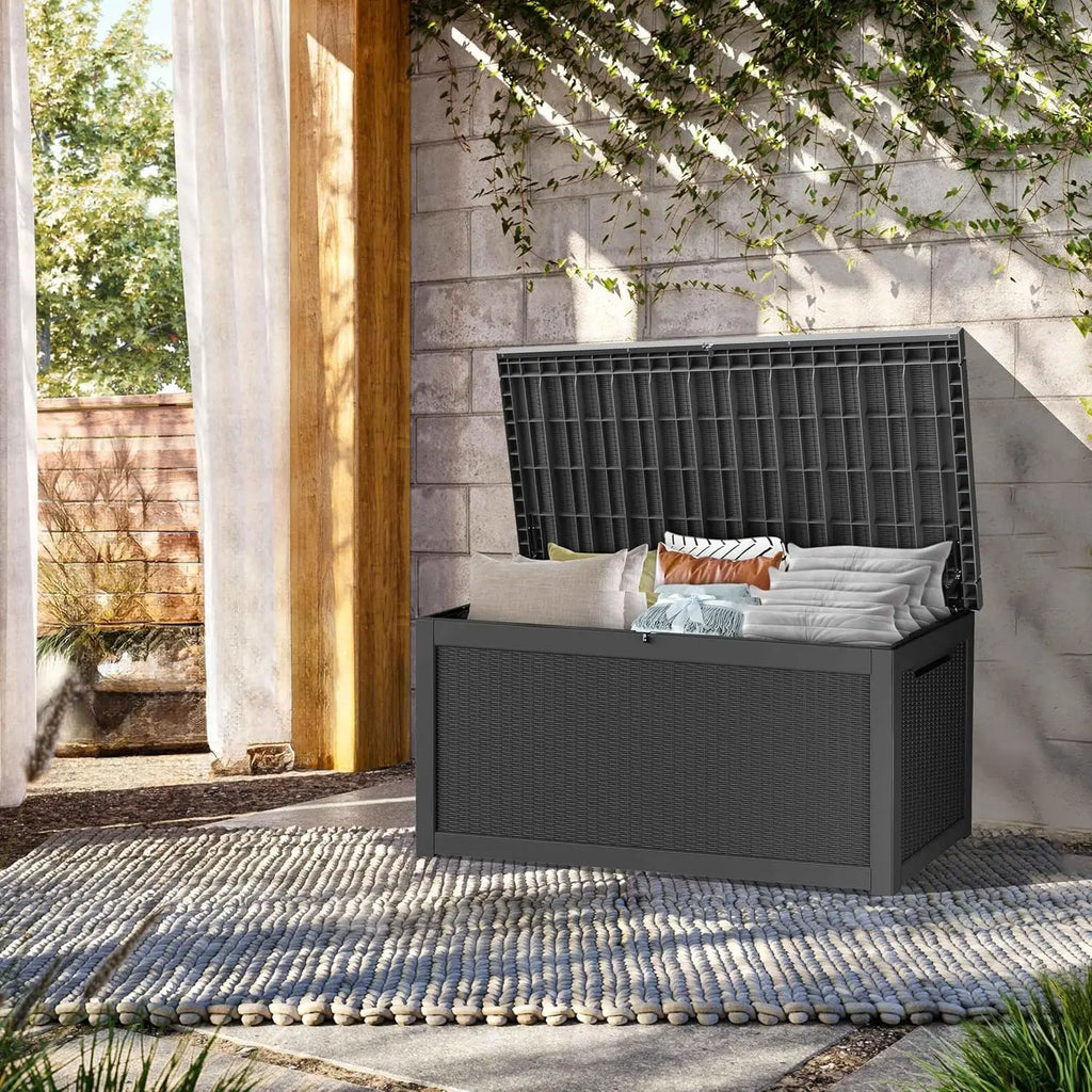 320 Gallon Lockable Resin Deck Box, Waterproof & UV-Resistant