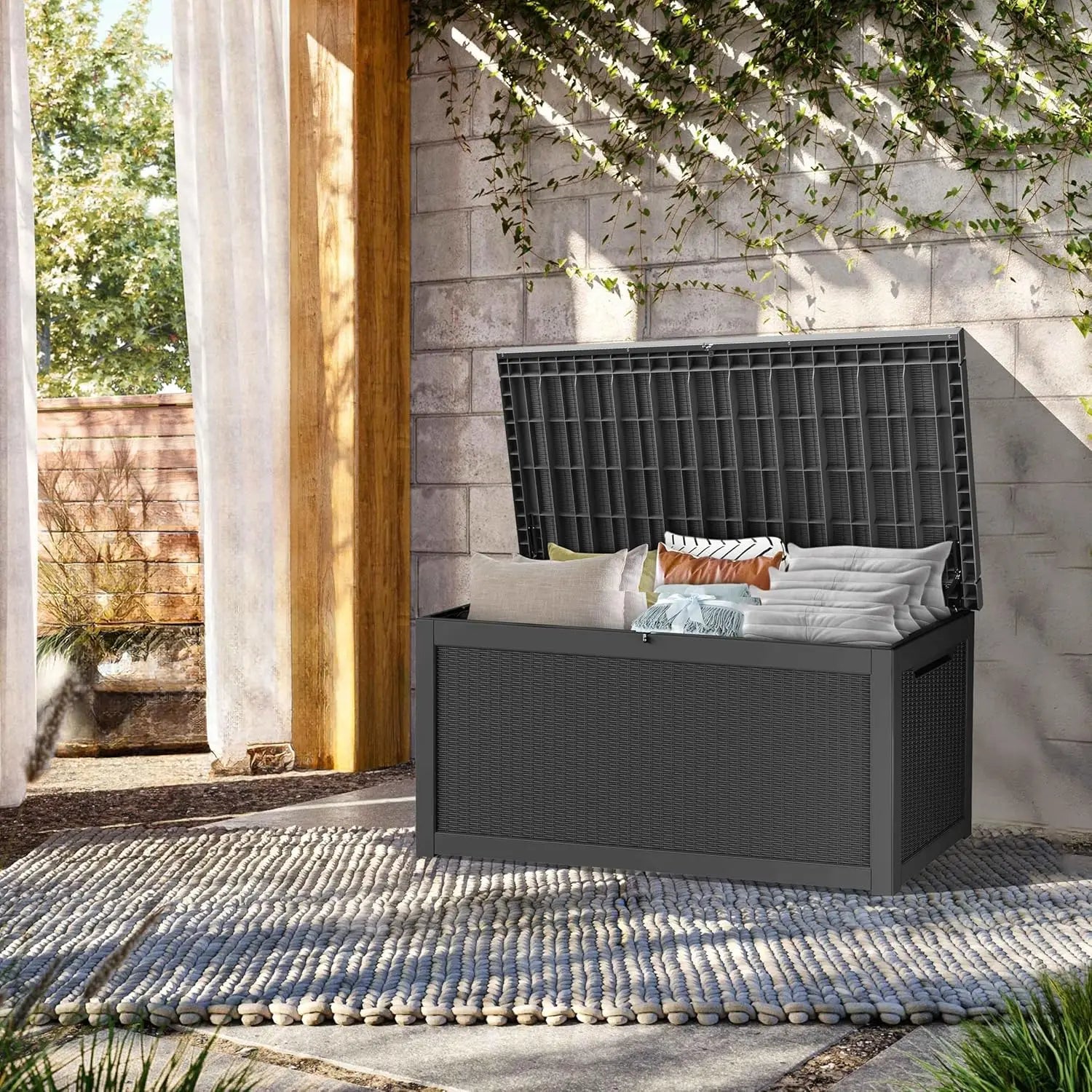 320 Gallon Lockable Resin Deck Box, Waterproof & UV-Resistant