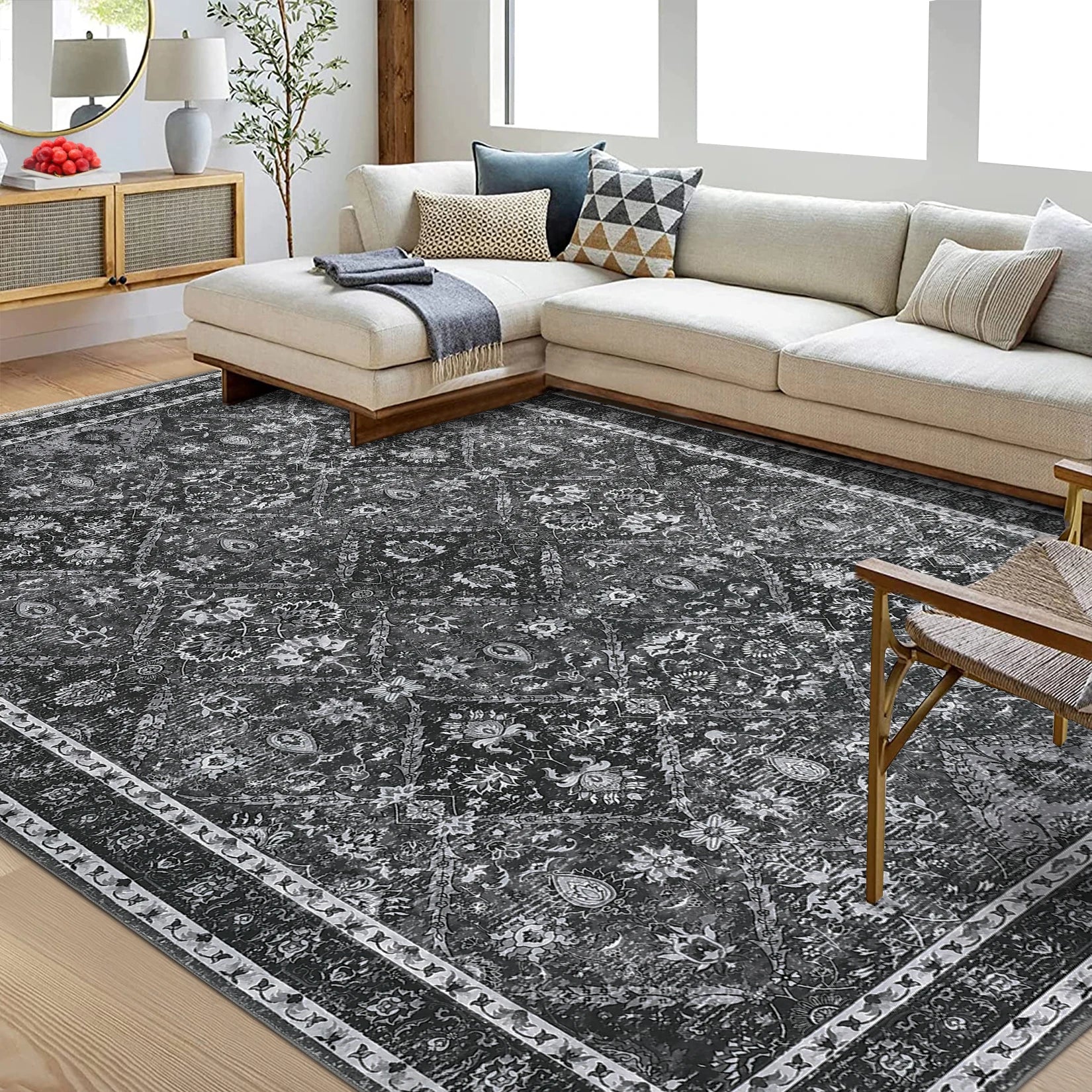 Blue and White Living Room Area Rug