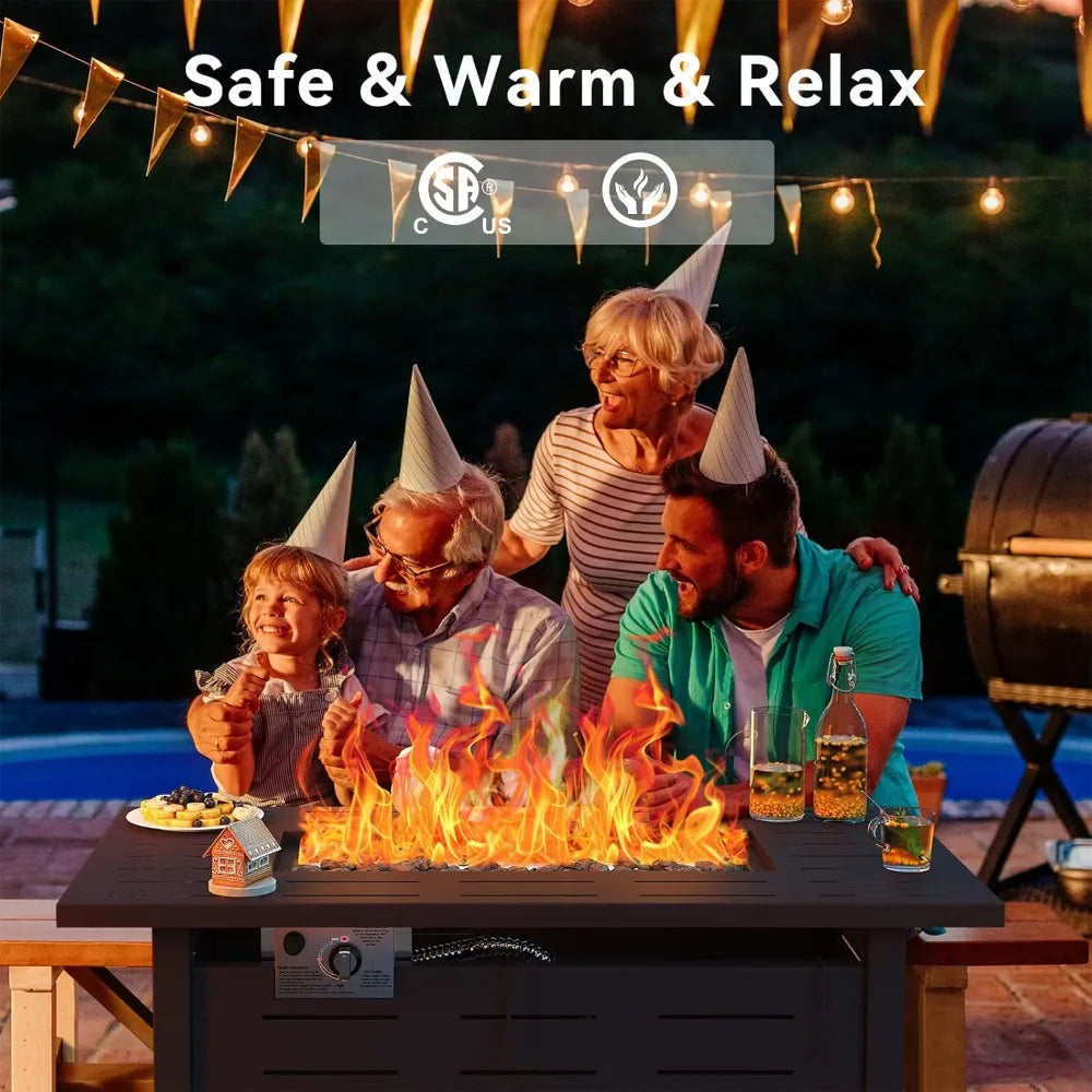 41 Inch Propane Gas Fire Pit Table with 50,000 BTU, Removable Lid and Lava Rocks for Outdoor Use