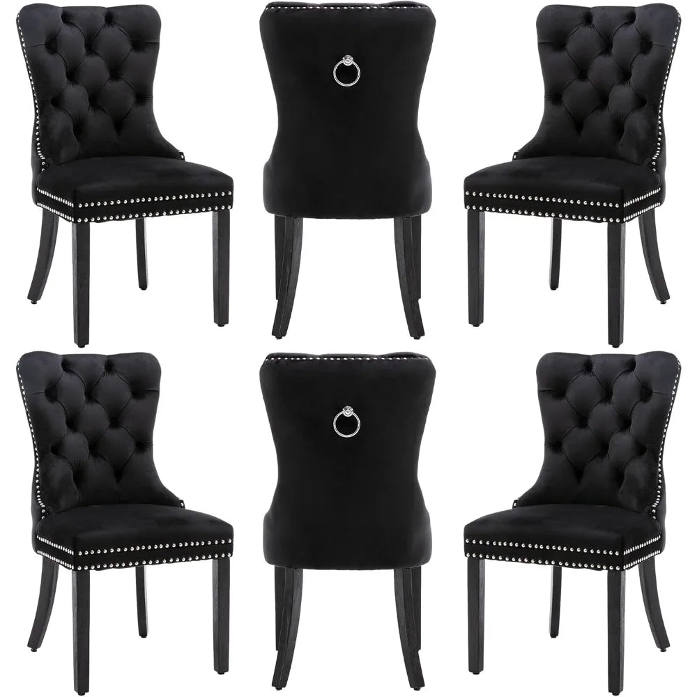 Nikki Collection, Dining Room Chairs with Wood Legs and Pull Ring, Set of 6
