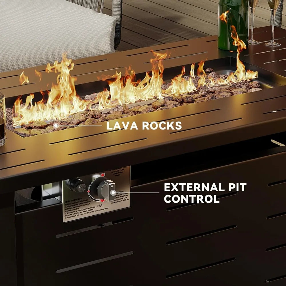 41 Inch Propane Gas Fire Pit Table with 50,000 BTU, Removable Lid and Lava Rocks for Outdoor Use