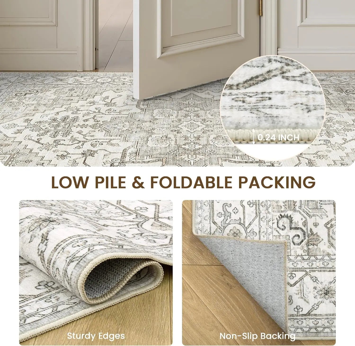 8x10 Beige Vintage Washable Area Rug