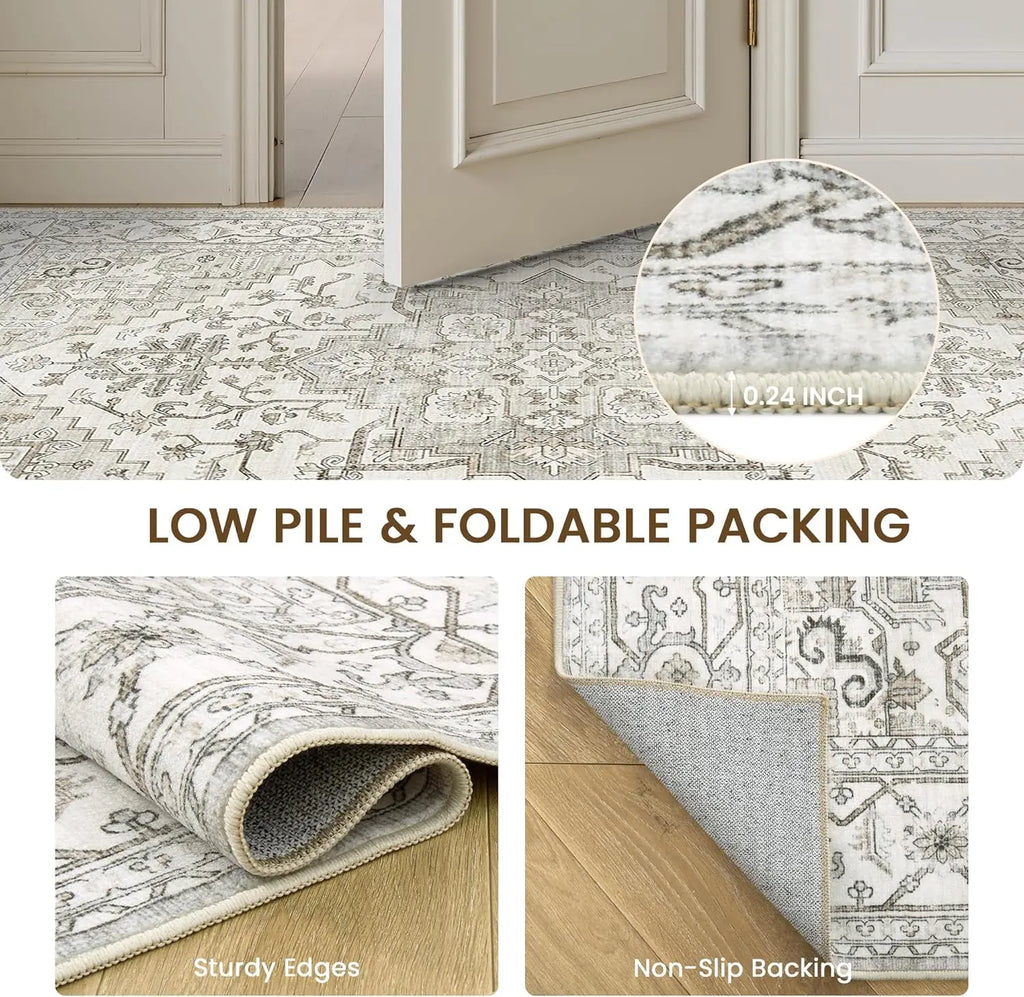 8x10 Beige Vintage Washable Area Rug