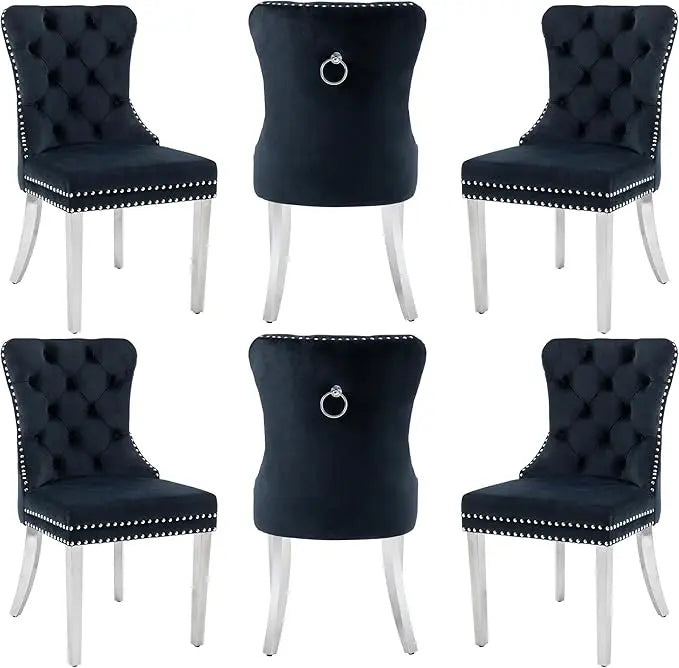 Nikki Collection, Dining Room Chairs with Wood Legs and Pull Ring, Set of 6