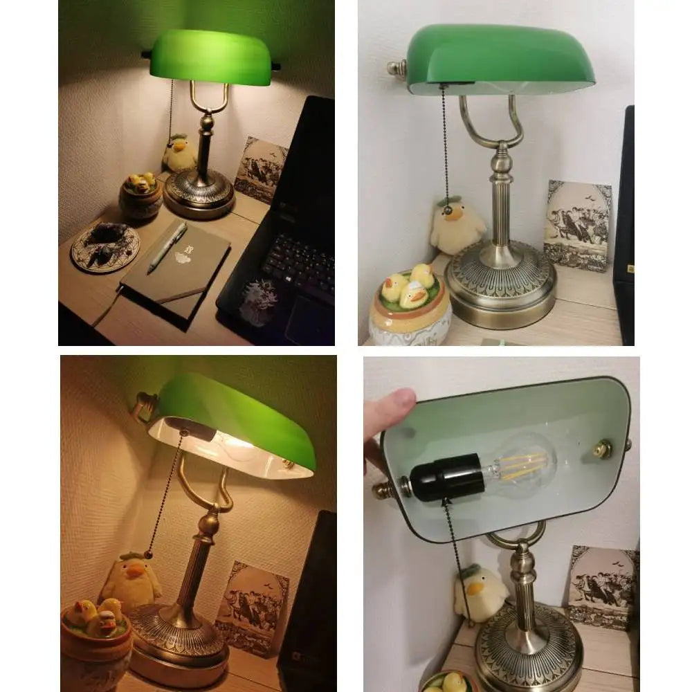New plug-in table lamp emerald glass banker lamp with zipper switch E27/E26 living room bedroom bedside sofa library table lamp
