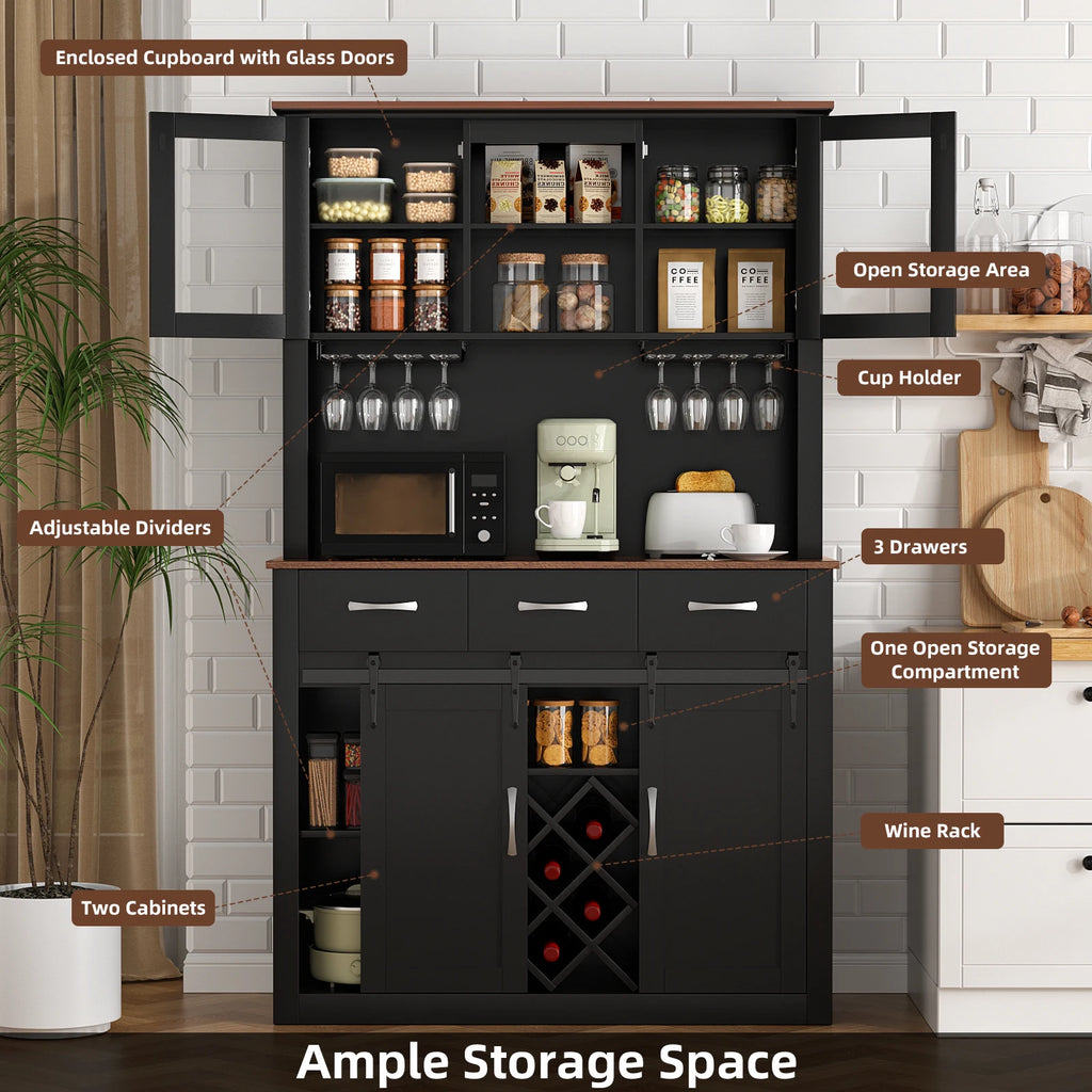 VOWNER 72" Tall Farmhouse Bar Cabinet with Sliding Barn Doors,