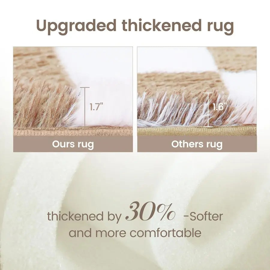 Soft Rug for Bedroom, 6x9 Ft Beige and White Checker Board