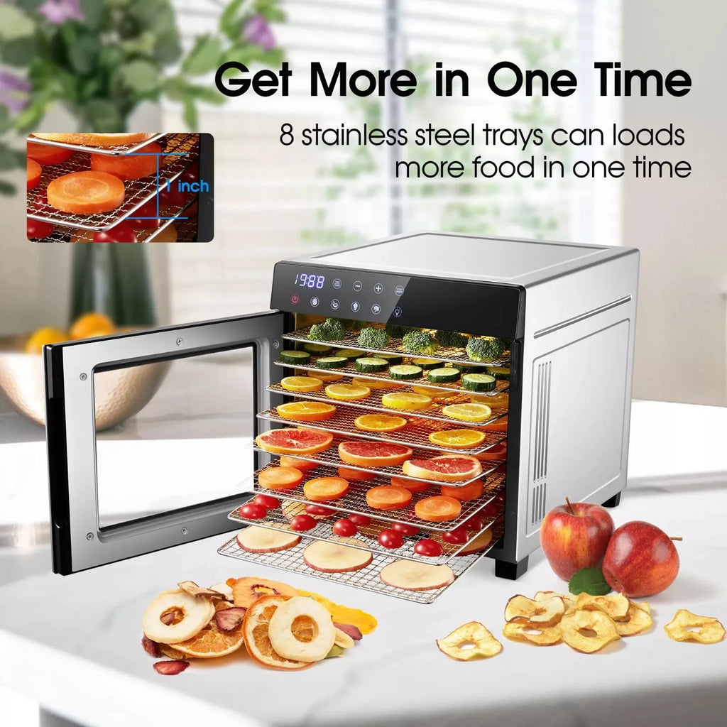 Stainless Steel Food Dehydrator w/8-Tray, 600W with 4 Presets & Digital Timer