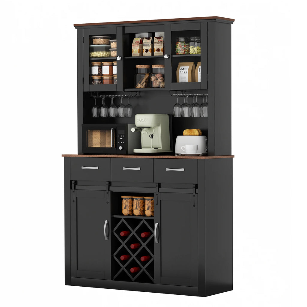 VOWNER 72" Tall Farmhouse Bar Cabinet with Sliding Barn Doors,