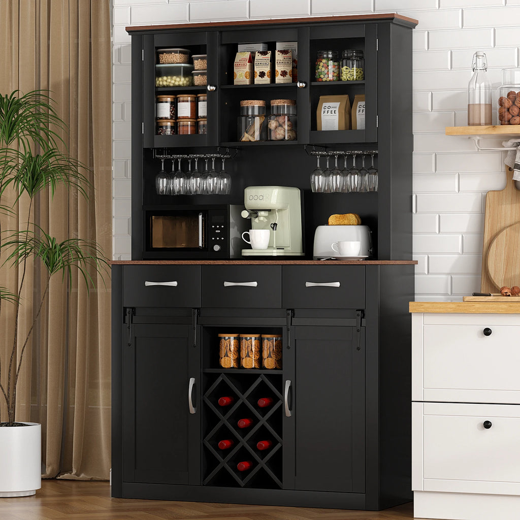 VOWNER 72" Tall Farmhouse Bar Cabinet with Sliding Barn Doors,